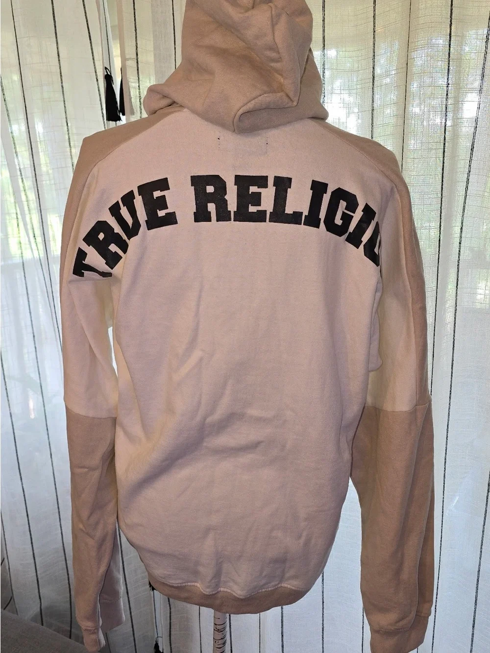 True Religion Two-Tone Cream & Beige Hooded Zip Sweatshirt